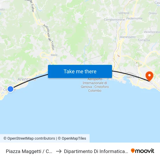 Piazza Maggetti / Cogoleto F.S. to Dipartimento Di Informatica E Matematica map
