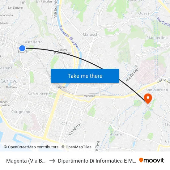 Magenta (Via Bertani) to Department of Computer Science and Mathematics map
