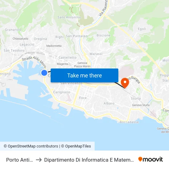 Porto Antico to Dipartimento Di Informatica E Matematica map