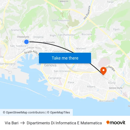 Via Bari to Dipartimento Di Informatica E Matematica map