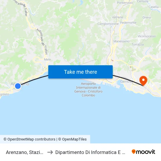 Arenzano, Stazione FS to Dipartimento Di Informatica E Matematica map