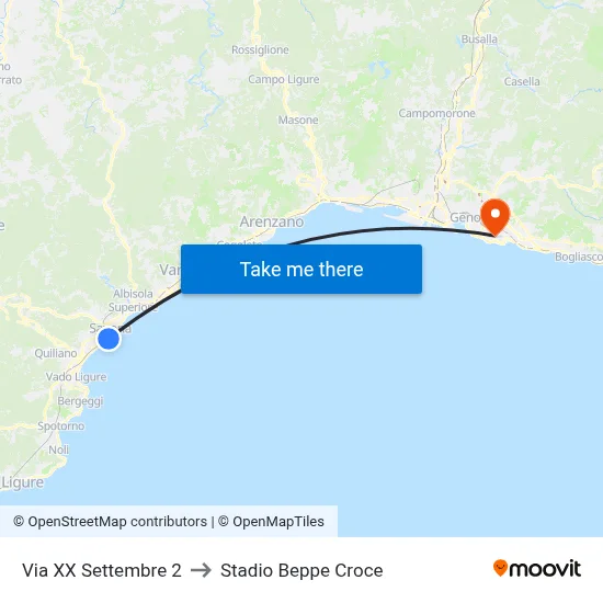Via XX Settembre 2 to Stadio Beppe Croce map
