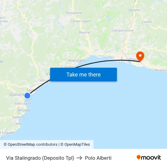 Via Stalingrado (TPL Depot) to Alberti Center map