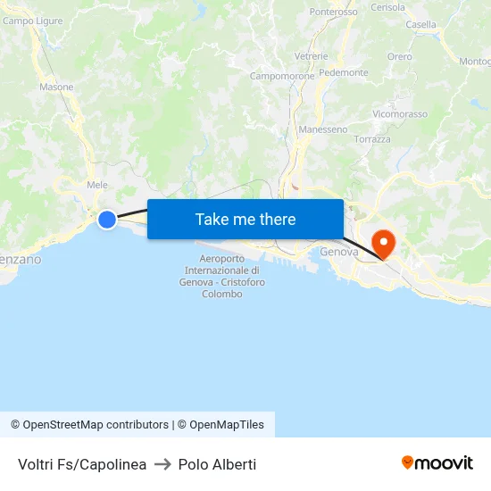 Voltri Station/Terminal to Alberti Center map