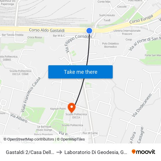 Gastaldi 2/Casa Dello Studente to Laboratorio Di Geodesia, Geomatica E Gis map