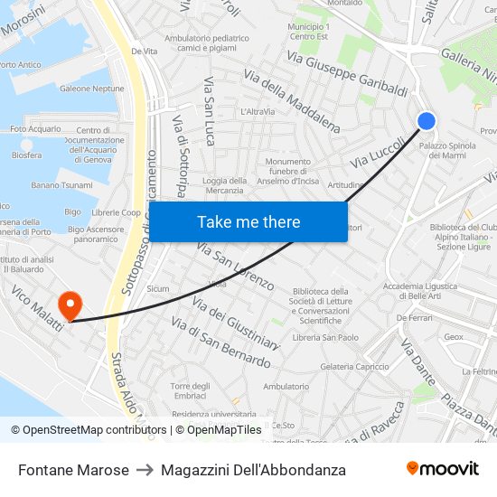 Fontane Marose to Magazzini Dell'Abbondanza map