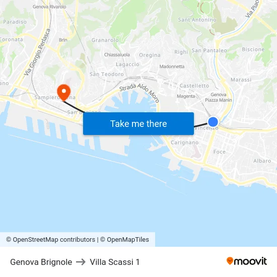 Genova Brignole to Villa Scassi 1 map