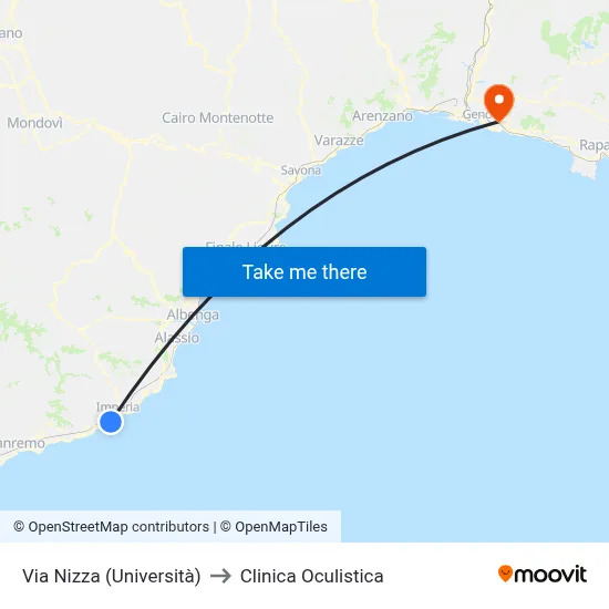 Via Nizza (University) to Eye Clinic map