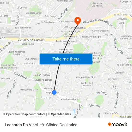 Leonardo Da Vinci to Eye Clinic map