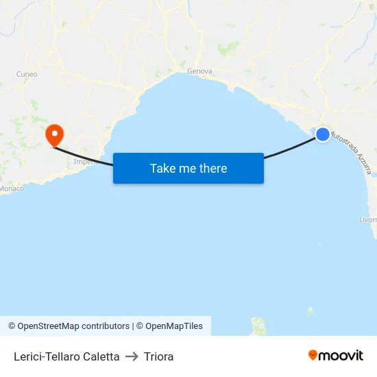 Lerici-Tellaro Caletta to Triora map