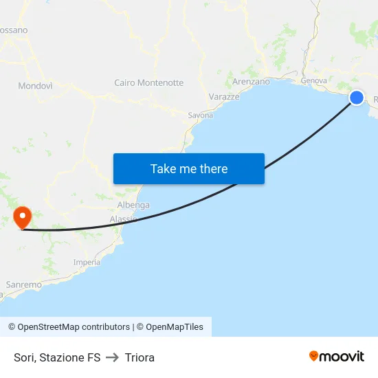 Sori, Stazione FS to Triora map
