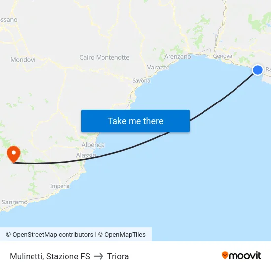 Mulinetti, Stazione FS to Triora map