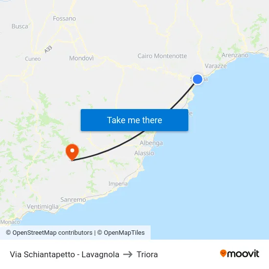 Via Schiantapetto - Lavagnola to Triora map