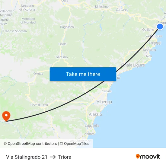 Via Stalingrado 21 to Triora map