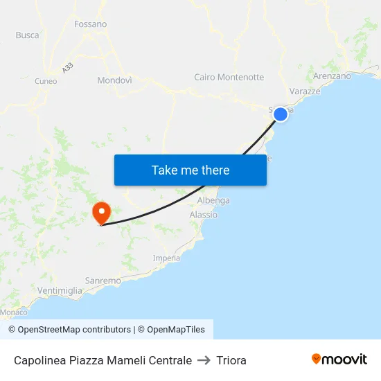 Capolinea Piazza Mameli Centrale to Triora map