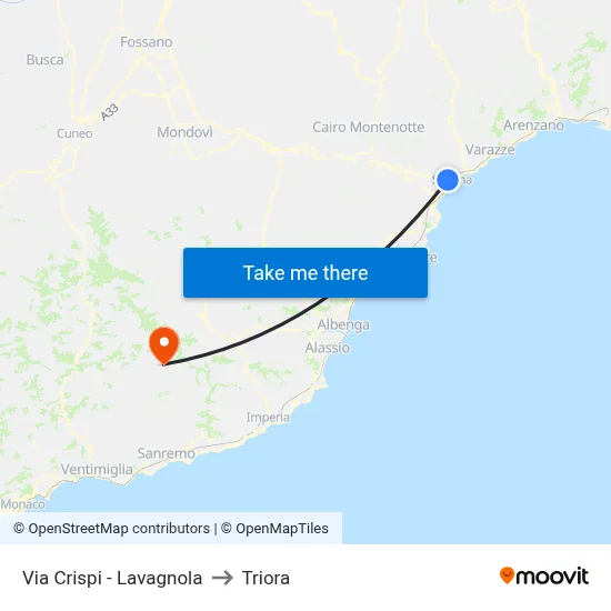 Via Crispi - Lavagnola to Triora map