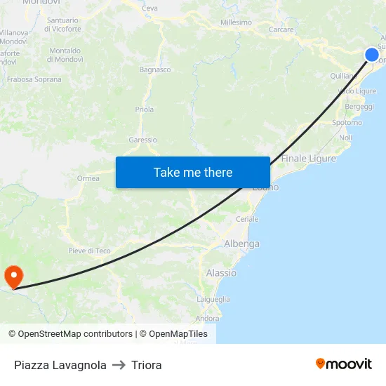 Piazza Lavagnola to Triora map