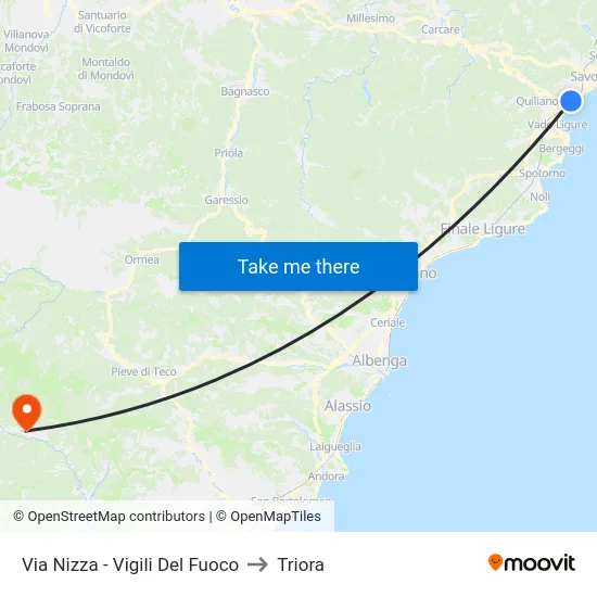 Via Nizza - Vigili Del Fuoco to Triora map