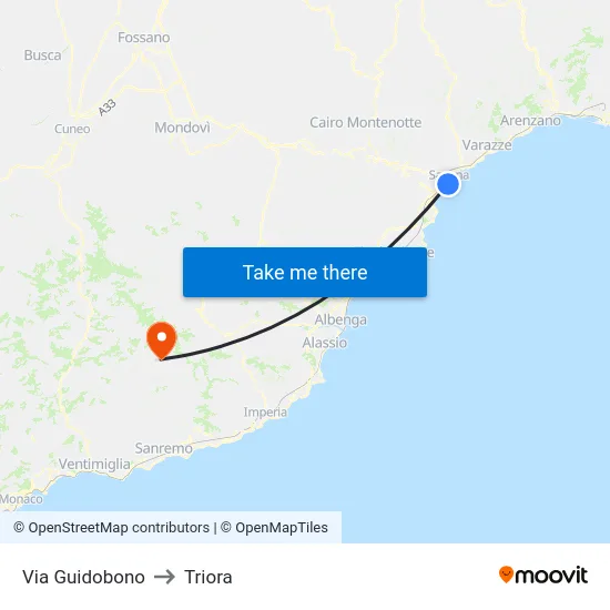 Via Guidobono to Triora map