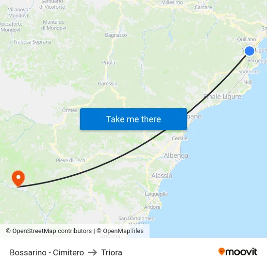 Bossarino - Cimitero to Triora map