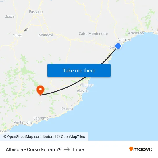 Albisola - Corso Ferrari 79 to Triora map