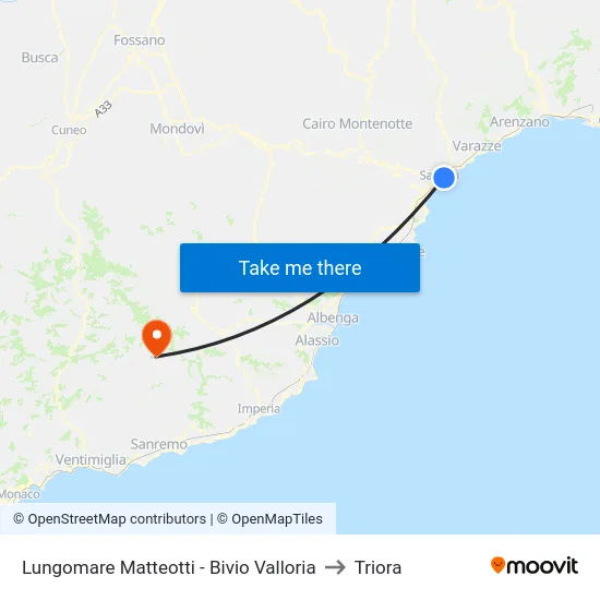 Lungomare Matteotti - Bivio Valloria to Triora map