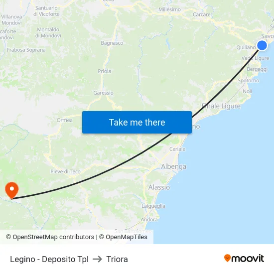 Legino - Deposito Tpl to Triora map