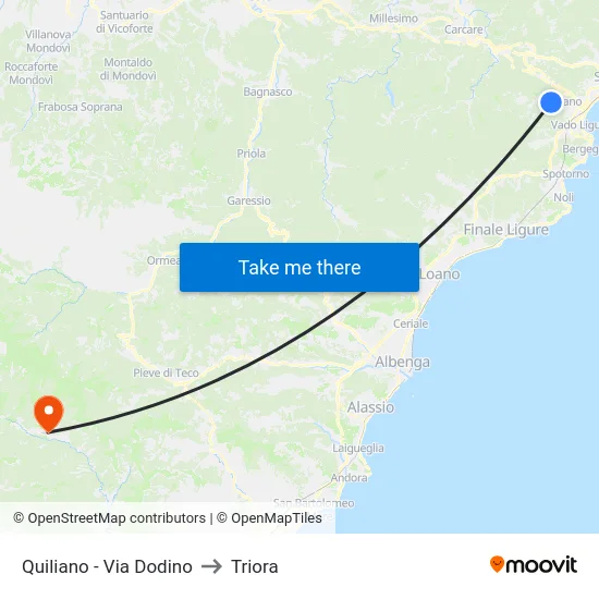 Quiliano - Via Dodino to Triora map