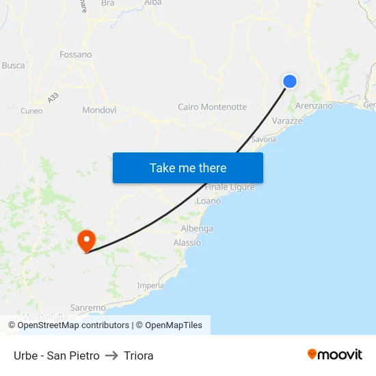 Urbe - San Pietro to Triora map