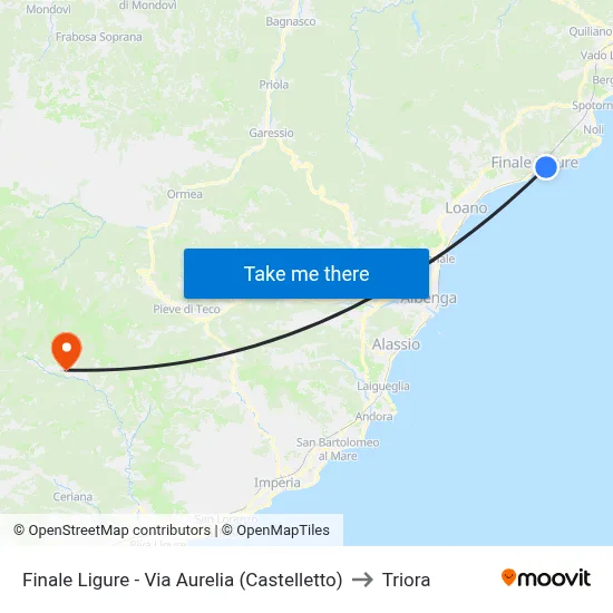 Finale Ligure - Via Aurelia (Castelletto) to Triora map