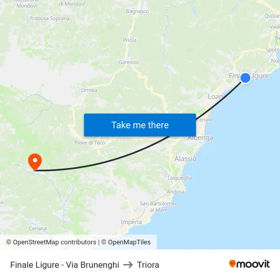 Finale Ligure - Via Brunenghi to Triora map