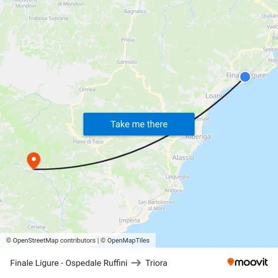 Finale Ligure - Ospedale Ruffini to Triora map