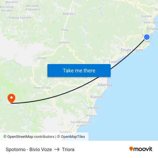 Spotorno - Bivio Voze to Triora map