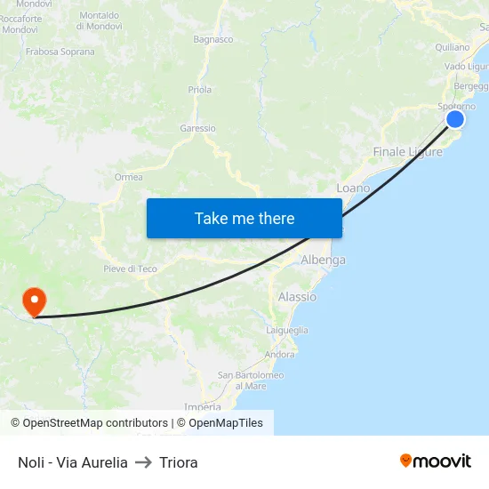 Noli - Via Aurelia to Triora map