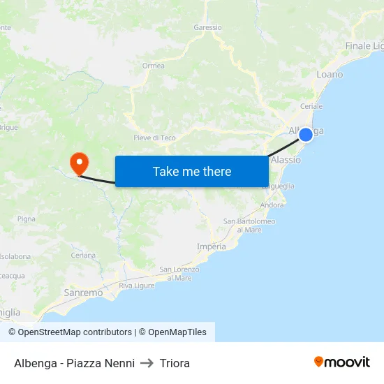 Albenga - Piazza Nenni to Triora map