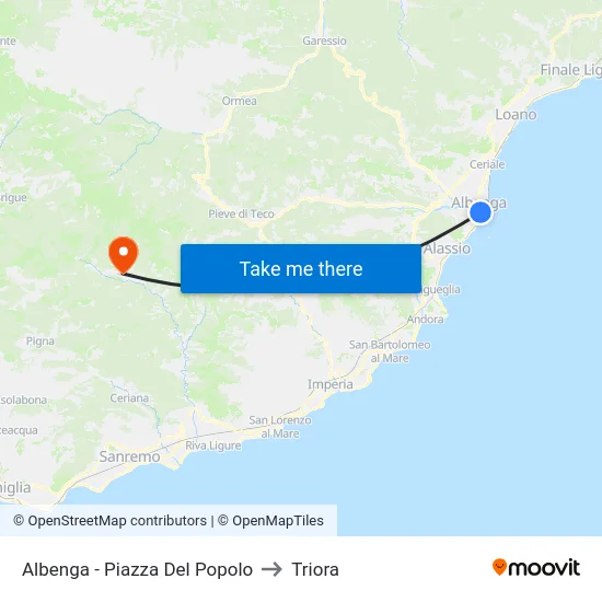 Albenga - Piazza Del Popolo to Triora map