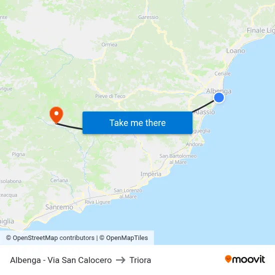 Albenga - Via San Calocero to Triora map