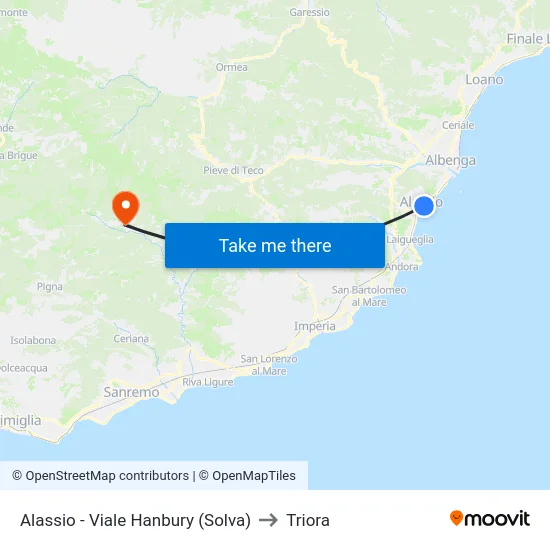 Alassio - Viale Hanbury (Solva) to Triora map