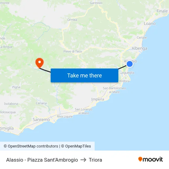 Alassio - Piazza Sant'Ambrogio to Triora map