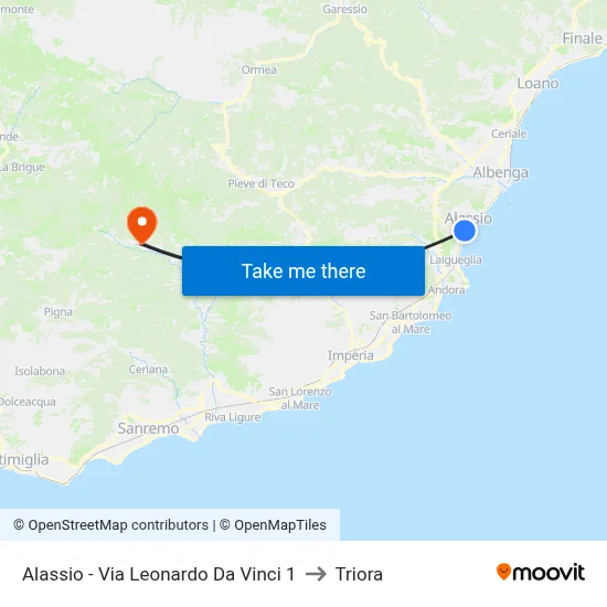 Alassio - Via Leonardo Da Vinci 1 to Triora map