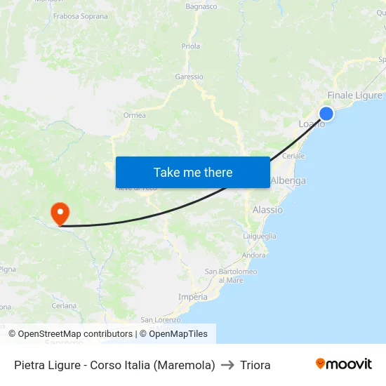 Pietra Ligure - Corso Italia (Maremola) to Triora map