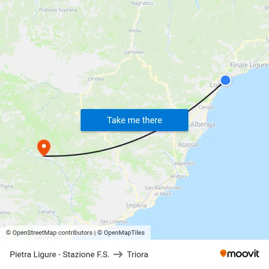 Pietra Ligure - Stazione F.S. to Triora map