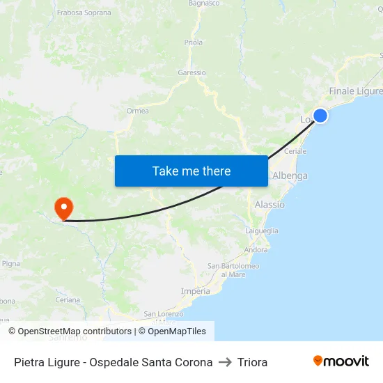 Pietra Ligure - Ospedale Santa Corona to Triora map