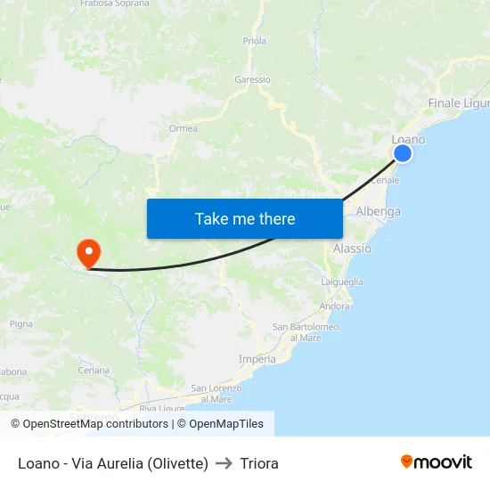 Loano - Via Aurelia (Olivette) to Triora map