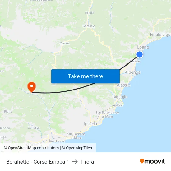 Borghetto - Corso Europa 1 to Triora map