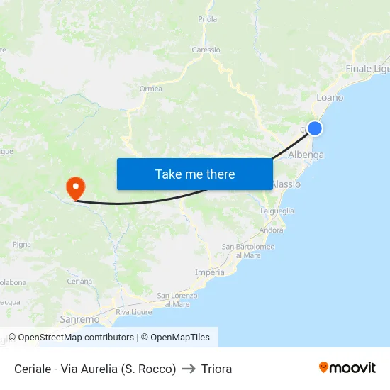 Ceriale - Via Aurelia (S. Rocco) to Triora map