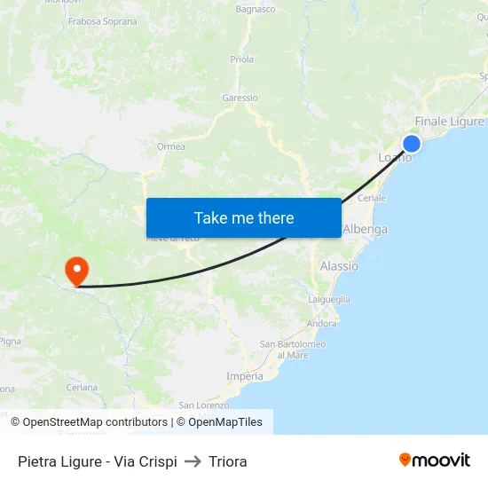 Pietra Ligure - Via Crispi to Triora map