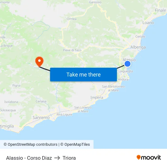 Alassio - Corso Diaz to Triora map
