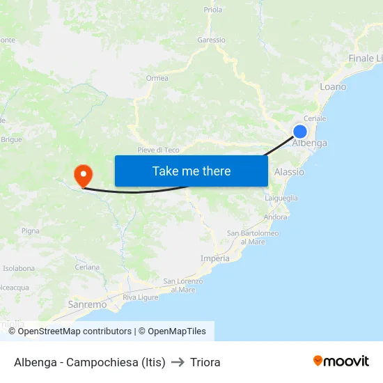 Albenga - Campochiesa (Itis) to Triora map