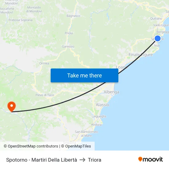 Spotorno - Martiri Della Libertà to Triora map
